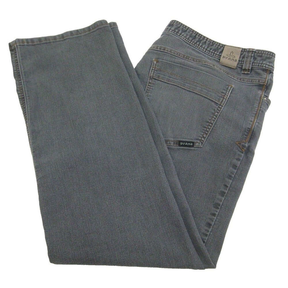 PrAna Gray Jeans Mens Size 40x30 Denim Pants 5 Pockets Zipper Fly Slim Fit